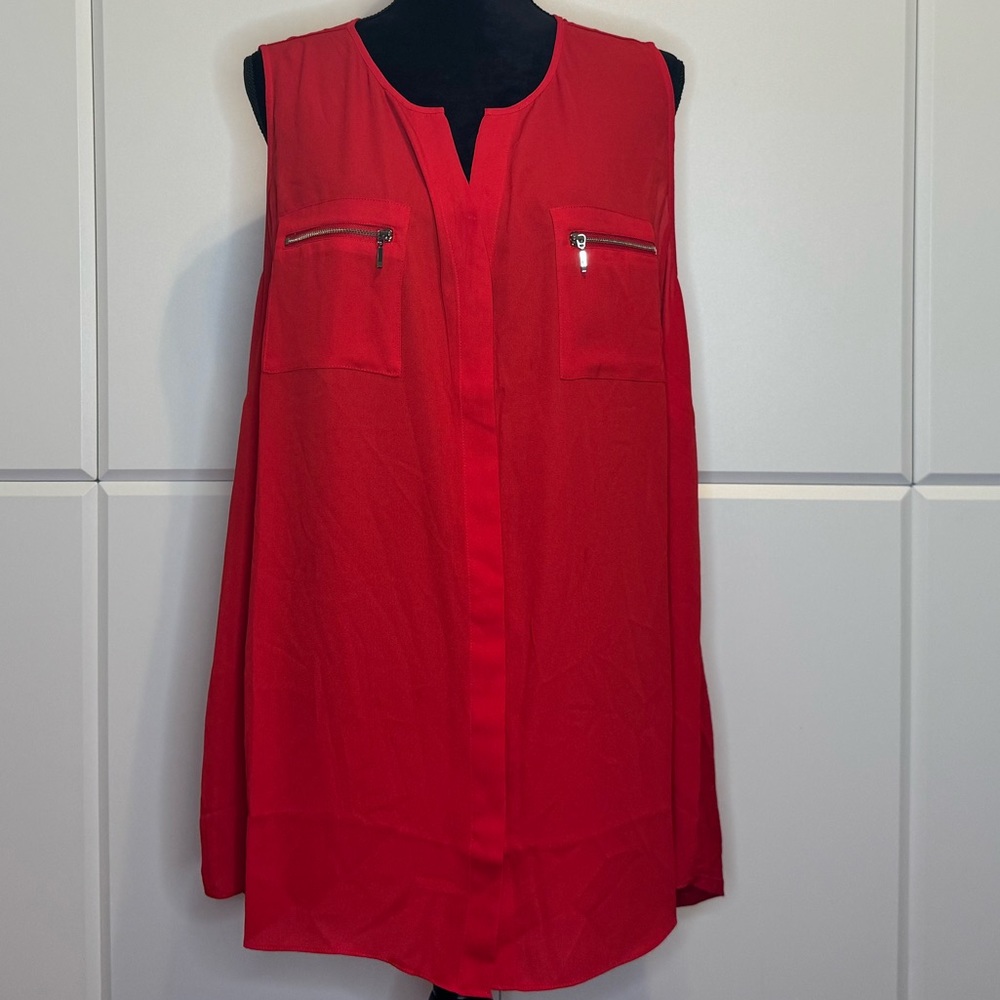 INC Red Mixed Media Short-Sleeved Top